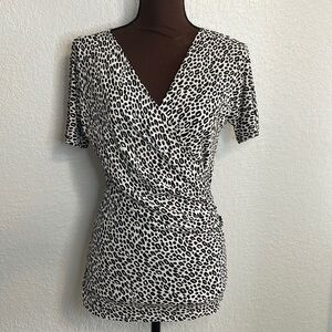 NWOT MaxMara Italy Cream Black Cheetah Print Faux Wrap Blouse IT 42 US S